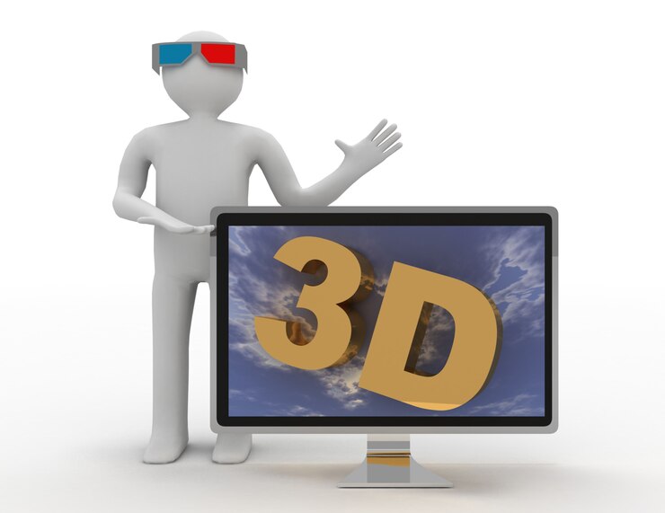 Foto hombre 3d y tv. concepto de tv hd 3d