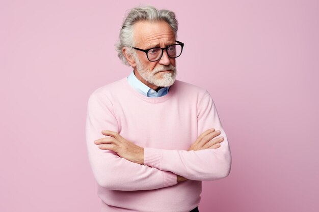 Hombre de unos 60 años con fondo rosa