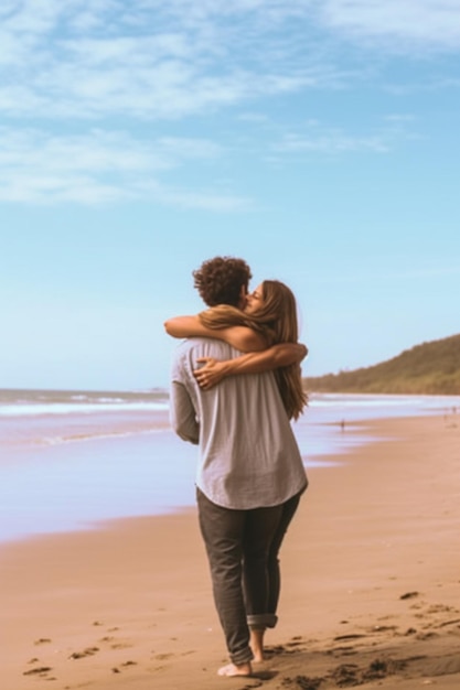 Foto hombre abrazando a una mujer en la playa