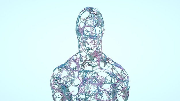 Hombre abstracto que consta de líneas estructura biológica humana ciencia humana representación 3d