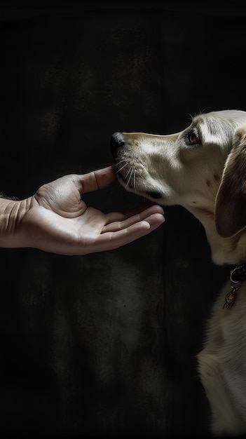 Un hombre acaricia a un perro La mano toca al perro IA generativa