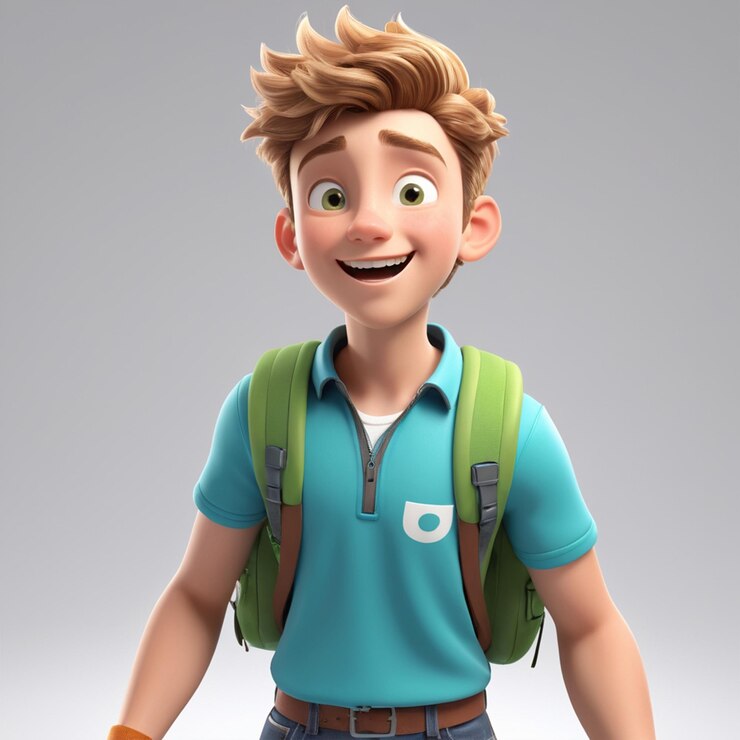 Hombre adolescente mensajero personaje de dibujos animados ilustración 3D personaje aislado fondo gris