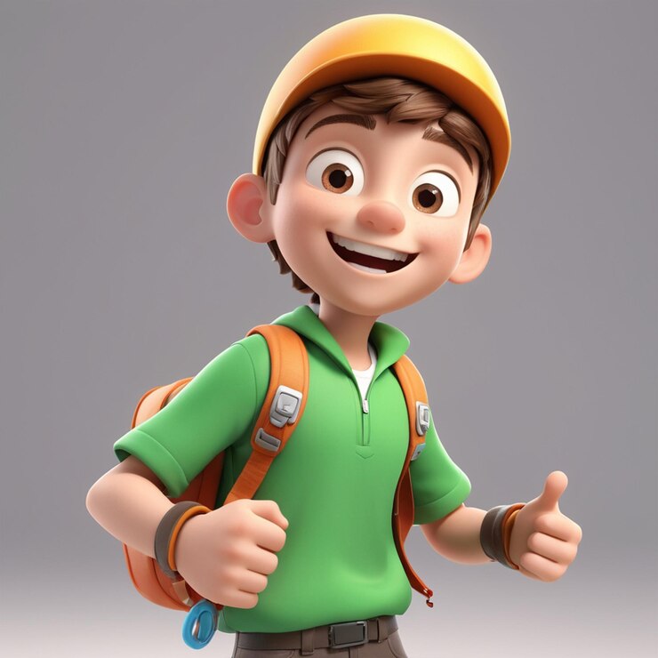 Hombre adolescente mensajero personaje de dibujos animados ilustración 3D personaje aislado fondo gris