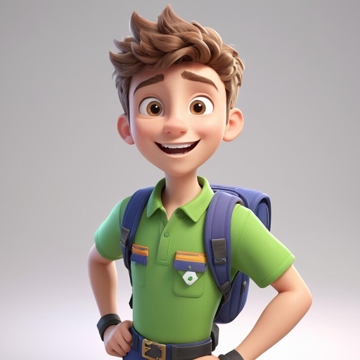 Hombre adolescente mensajero personaje de dibujos animados ilustración 3D personaje aislado fondo gris