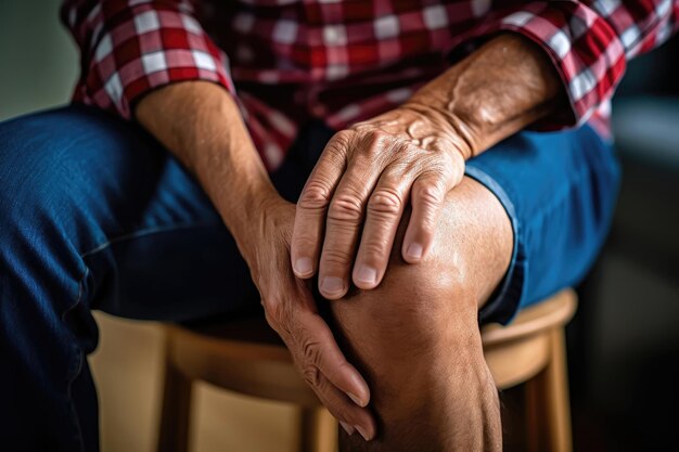 Hombre adulto sosteniendo la rodilla en el dolor