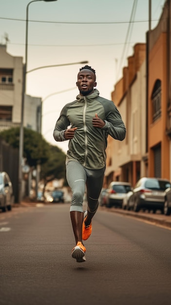 Hombre africano corriendo en la ciudad corredor masculino