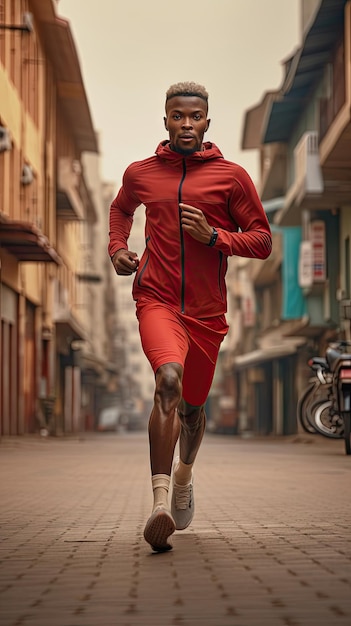 Hombre africano corriendo en la ciudad corredor masculino