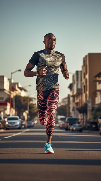 Foto hombre africano corriendo en la ciudad corredor masculino