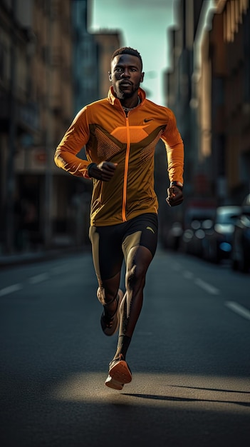 Hombre africano corriendo en la ciudad corredor masculino