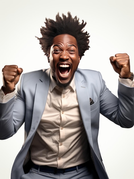 Un hombre africano negro de negocios feliz sobre fondo blanco transparente