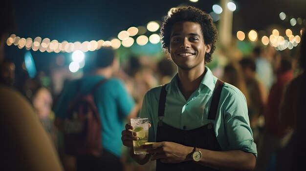 Hombre africano sonriente posando ante la cámara durante la fiesta