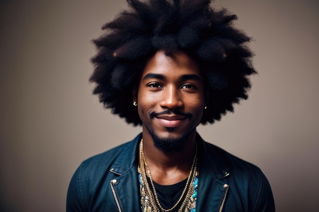 Un hombre con afro y chaqueta.