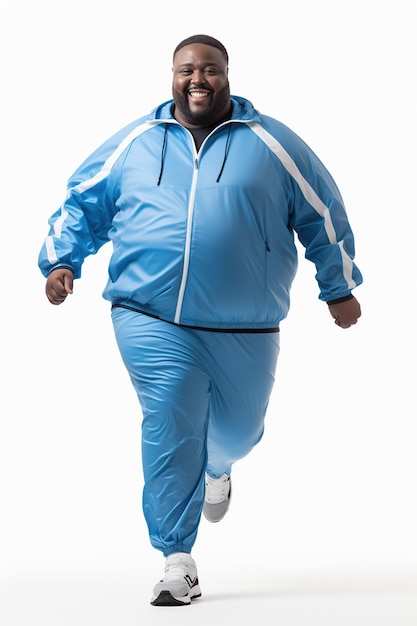 El hombre afro mas gordo usa ropa deportiva colorida sobre un fondo blanco o transparente Imagen Premium generada con IA