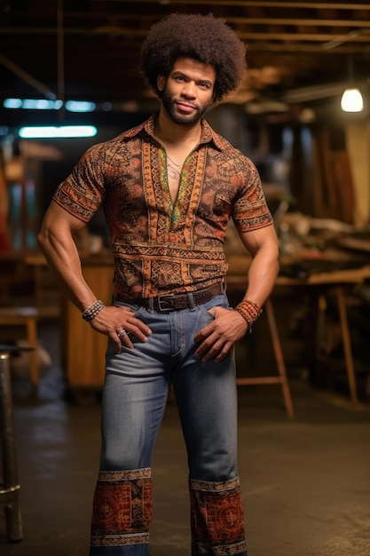 Foto hombre afroamericano con estilo en afro y dashiki