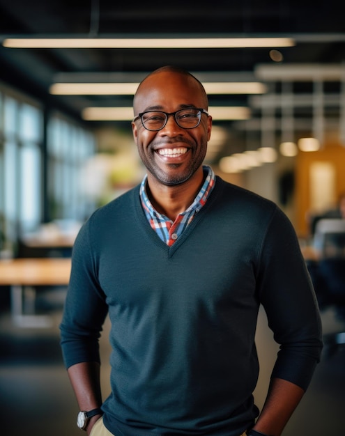 Hombre afroamericano feliz sonriente que mira la cámara