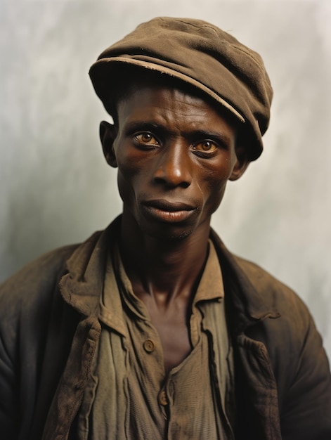 Hombre afroamericano de principios del siglo XX, fotografía antigua coloreada