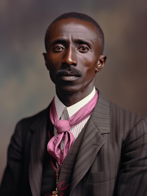 Hombre afroamericano de principios del siglo XX, fotografía antigua coloreada