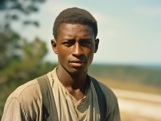 Hombre afroamericano de principios del siglo XX, fotografía antigua coloreada