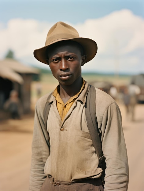 Hombre afroamericano de principios del siglo XX, fotografía antigua coloreada