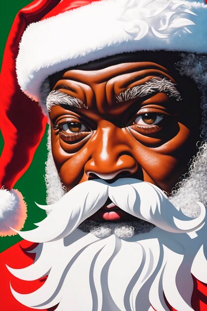 Hombre afroamericano con ropa de Papá Noel y sombrero de Navidad