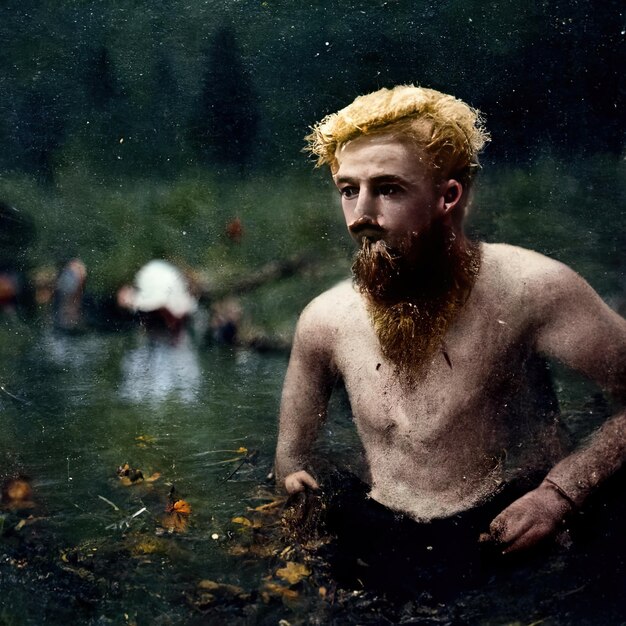 un hombre en el agua con una barba en el agua