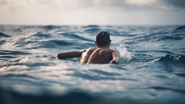 El hombre en el agua nada en el mar abierto ai generativo