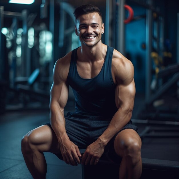 Hombre alegre en el concepto de gimnasio ai