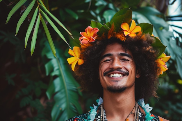 Hombre alegre de varias razas 30 Adornado por la belleza tropical