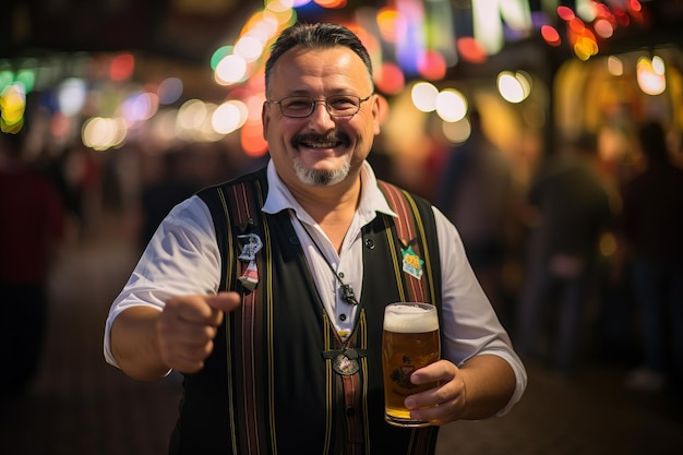 Hombre alemán sonriente en el Oktoberfest con Beer Stein