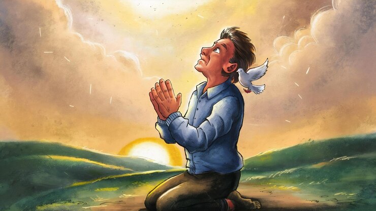 Foto hombre aliviado agradeciendo a dios mirando hacia el cielo agradecido