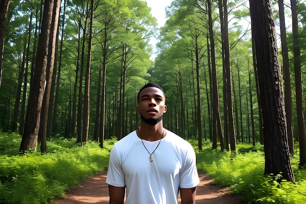 Hombre americano africano en el bosque ai imagen generativa