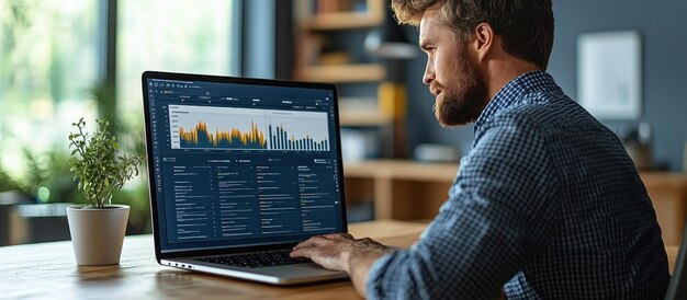Hombre analizando datos en una computadora portátil