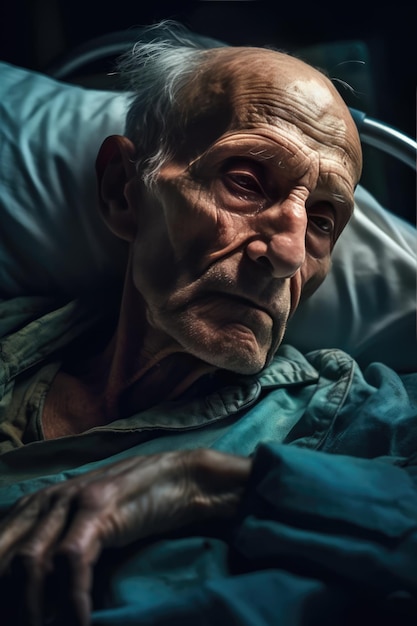Hombre anciano en la cama de un hospital