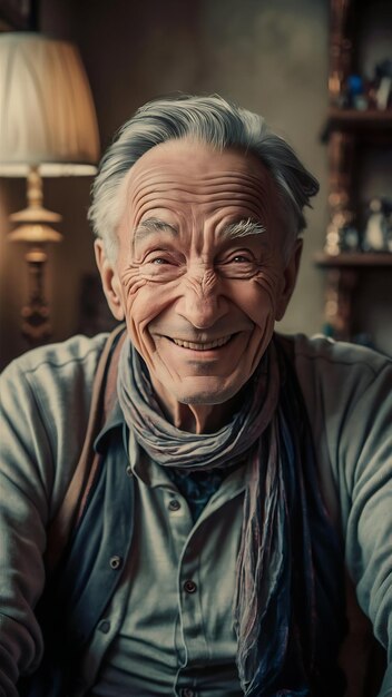 Hombre anciano guiñando el ojo y animándose