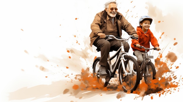 hombre anciano montando una bicicleta con su hijo