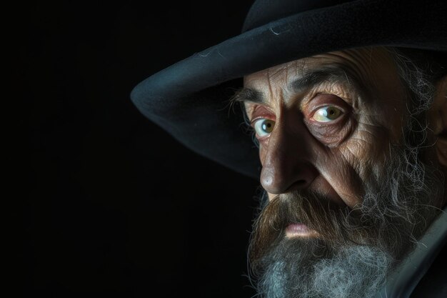 Hombre anciano con ojos aguzados en sombrero negro