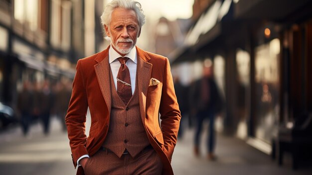 Hombre anciano con ropa de moda