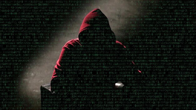 Hombre anónimo con capucha entrevista de fondo hombre misterioso sentado en una silla y hablando entrevista de hacker anónimo sin cara visible hacker informático antecedentes conceptuales