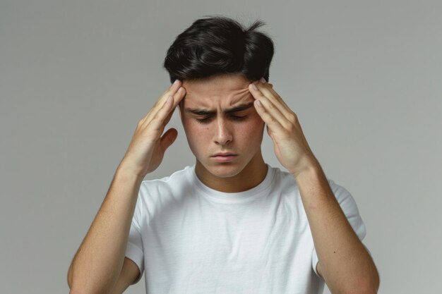 Foto un hombre en apuros sosteniendo su cabeza útil para conceptos de salud mental