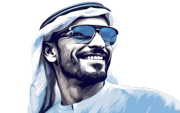 Hombre árabe con gafas obra de arte para el estandarte del sitio web