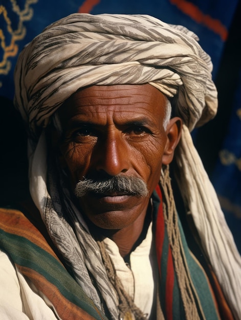 Hombre árabe de principios del siglo XX, fotografía antigua coloreada