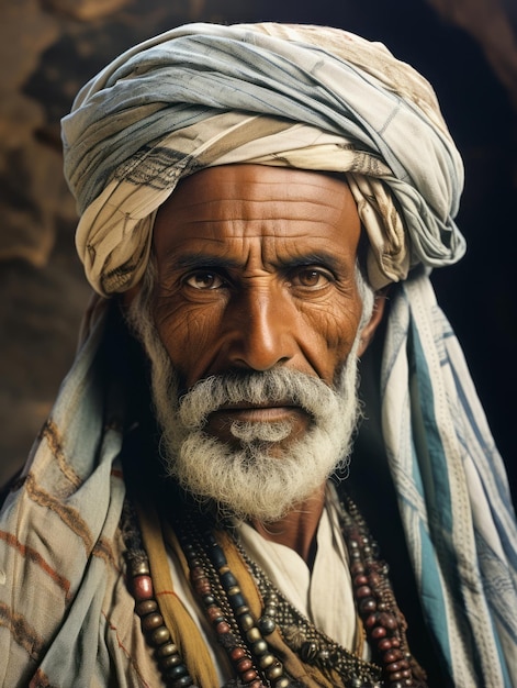 Hombre árabe de principios del siglo XX, fotografía antigua coloreada