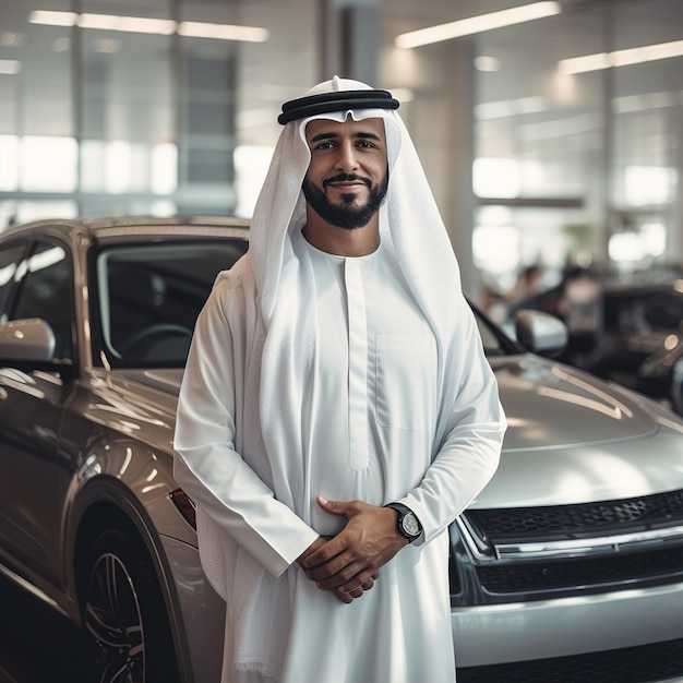 hombre árabe en la sala de exposición de automóviles rall sesión de fotos por Canon