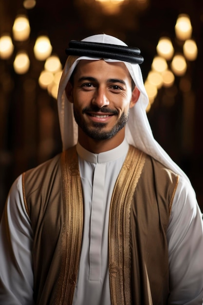 Un hombre árabe sonriendo a la cámara.