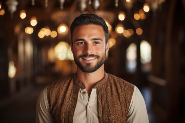 Un hombre árabe sonriendo a la cámara.