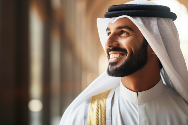 Un hombre árabe sonriendo a la cámara.