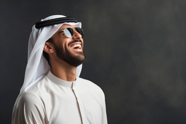 Un hombre árabe sonriendo a la cámara.