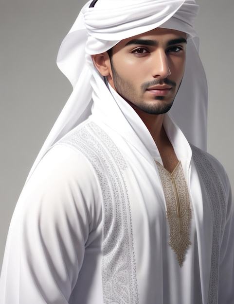 Foto un hombre árabe con un traje blanco