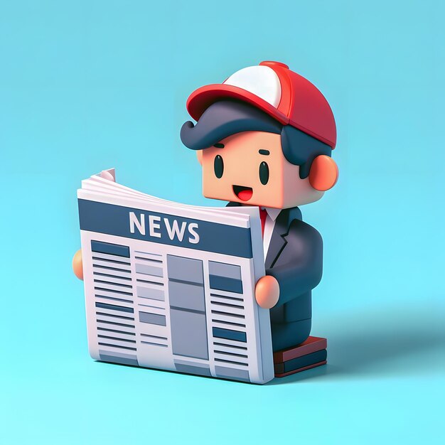 Foto hombre arafado con un sombrero rojo leyendo un periódico ia generativa