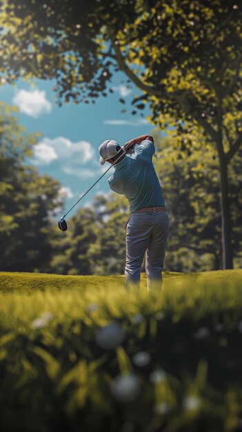 Foto hombre arafed balanceando un palo de golf en un día soleado